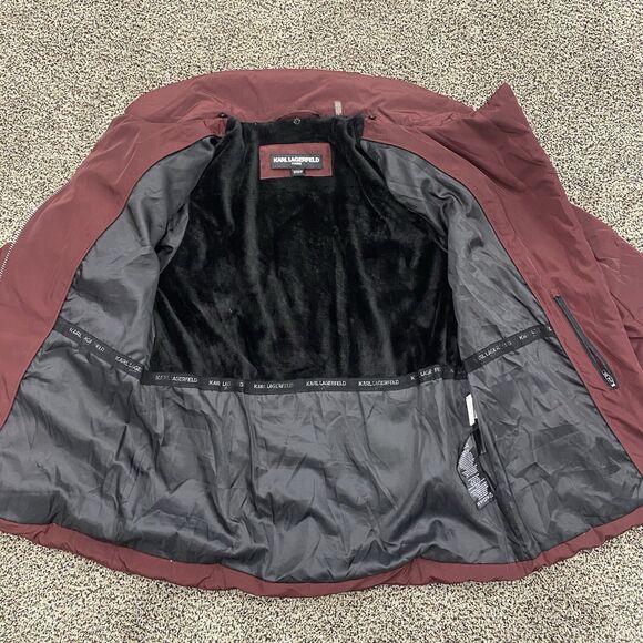 KARL LAGERFELD Paris S Puffer Jacket Down Feather Coat Maroon Designer Ski: Flaw - Picture 4 of 16